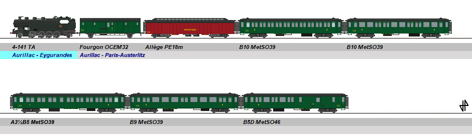 1949 Express de nuit N°2011-2012 d'Aurillac à Paris via Eygurandes